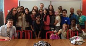 Black feminist activist Jasmine Burnett (in blue dress) visited our high school feminism class (photo credit: Heather Brubaker).