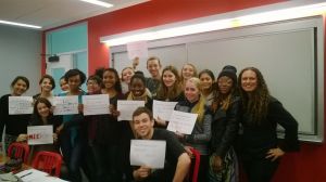 My classmates and I declaring why we all need feminism. (Photo Credit Ileana Jiménez)