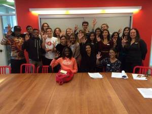 Poorna Jagannathan and our feminism class at the end of our discussion. Photo Credit: Vinay