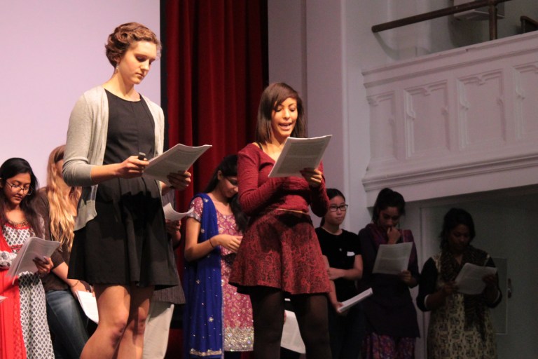 Shana sharing her story about street harassment at LREI's International Day Of The Girl Assembly. Photo Credit: Lexie Clinton.