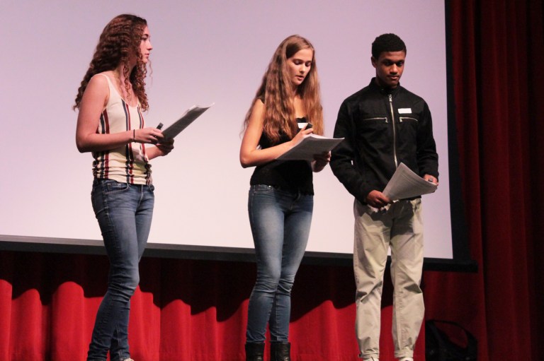 Lilah speaking about slut-shaming at LREI's International Day Of The Girl Assembly. (photo Credit: Lexie Clinton)