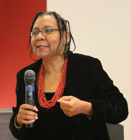 BellHooks speaking at The New School (photo credit: taken by photographer for the New School Free Press website)