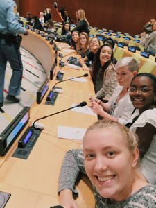 Alexa Code, Jessica Speight, Carson Rice, Sofia Santoro, Amalia Jaimes-Lukes, Lauren Davidson, and myself, Avery Kutis, at the Girls Speak Out Summit at the United Nations (photo credit: Alexa Code)